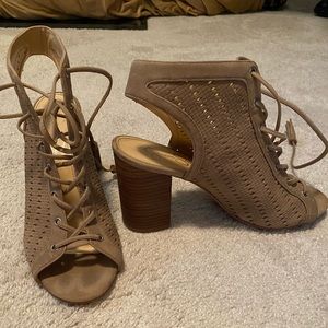Jessica Simpson lace up, open toed booties